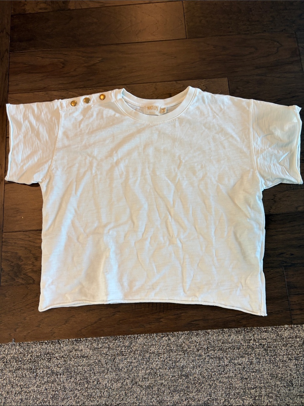 Nation LTD Boxy Short Sleeve Detail with Gold Snap Shoulder Sz M